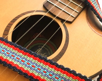 Handwoven Ukulele Strap,Leather Ends with Free Head Stock Strap, No Strap Button Option.
