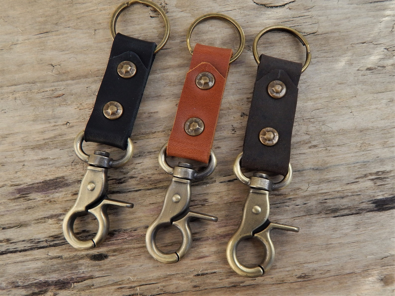 Leather Keychain, Vintage Style Rivets, Leather Key Fob, Riveted ...