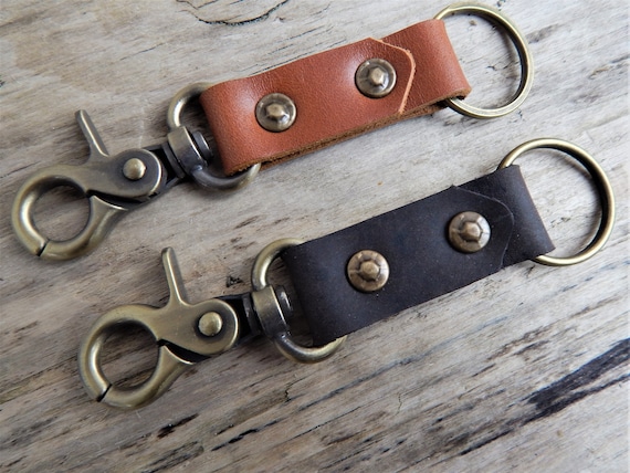 westcoastweave Leather Keychain, Vintage Style Rivets, Leather Key Fob, Riveted Leather Key Chain, Choice of Hardware Colour