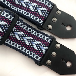 Handwoven Guitar Strap, Banjo Strap, "Blue Garter Snake", Free Leather Headstock Strap Holder or Banjo Strap Adapters