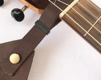 Leather Acoustic Guitar/Ukulele Strap Holder, Adjustable to Headstock Size