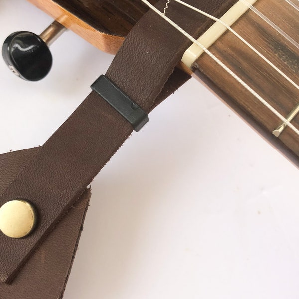 Leather Acoustic Guitar/Ukulele Strap Holder, Adjustable to Headstock Size