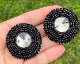 Black Beaded Stud Earrings