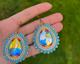 Blue & Gold Beaded Earrings