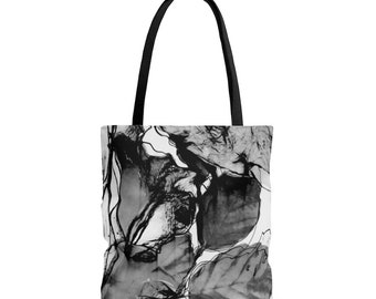 Black and White Abstract Floral Tote Bag