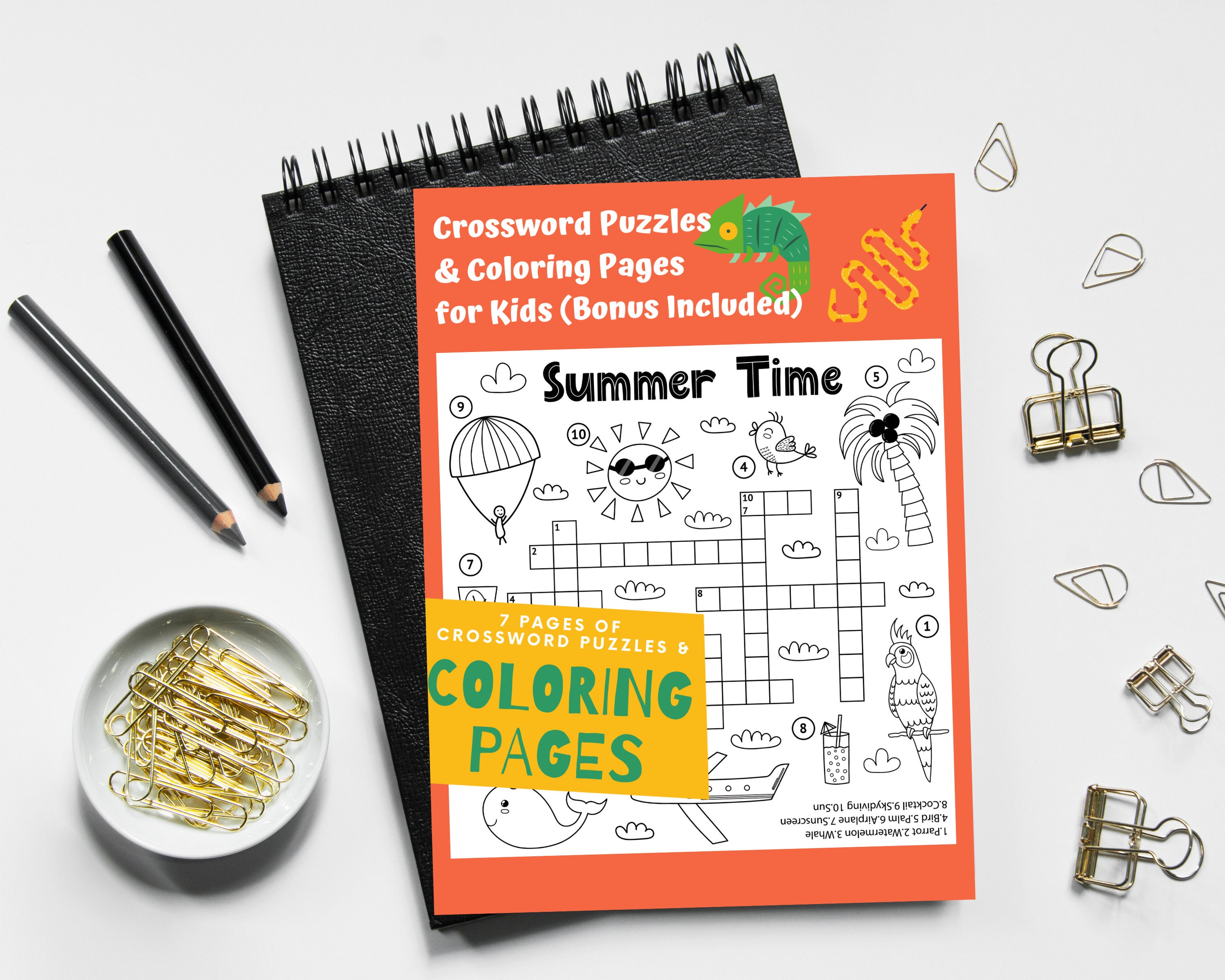 Crossword Puzzles & Coloring Pages for Kids bonus Included | Etsy