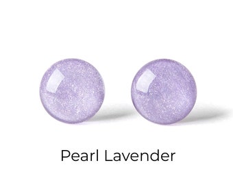 Lavender Shimmer Earrings - Colorful Dot Stud Earrings - Simple Small Resin Stud Earrings - Hypoallergenic Titanium or Surgical Steel Posts