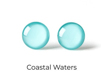 Blue Earrings - Colorful Dot Stud Earrings - Simple Small Resin Stud Earrings - Hypoallergenic Titanium or Surgical Steel Posts