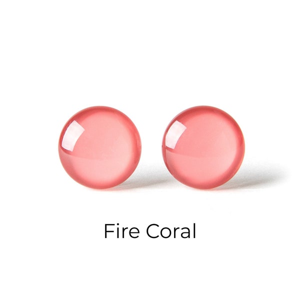 Coral Pink Earrings - Color Dot Stud Earrings - Resin Earrings - Everyday Earrings - Small Stud Earrings - Titanium Posts