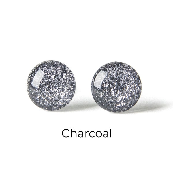 Gray Glitter Earrings - Color Dot Stud Earrings - Resin Earrings - Everyday Earrings - Small Studs - Colorful Earrings - Titanium Posts