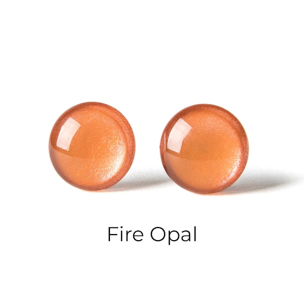 Orange Shimmer Earrings - Colorful Dot Stud Earrings - Simple Small Resin Stud Earrings - Hypoallergenic Titanium or Surgical Steel Posts