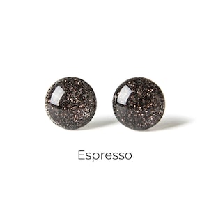 Brown Glitter Earrings - Colorful Dot Stud Earrings - Simple Small Resin Stud Earrings - Hypoallergenic Titanium or Surgical Steel Posts