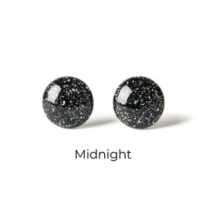 Black Glitter Earrings - Colorful Dot Stud Earrings - Simple Small Resin Stud Earrings - Hypoallergenic Titanium or Surgical Steel Posts
