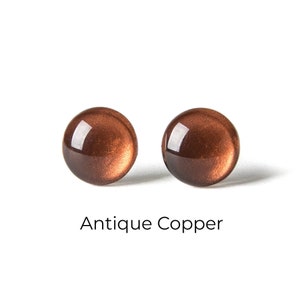 Copper Shimmer Earrings - Colorful Dot Stud Earrings - Simple Small Resin Stud Earrings - Hypoallergenic Titanium or Surgical Steel Posts