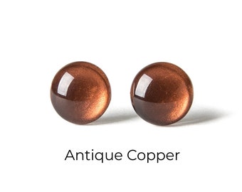 Copper Shimmer Stud Earrings - Colorful Resin Studs for Sensitive Ears - Everyday Earrings - Hypoallergenic Titanium or Surgical Steel Posts