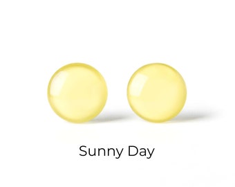 Yellow Earrings - Colorful Dot Stud Earrings - Simple Small Resin Stud Earrings - Hypoallergenic Titanium or Surgical Steel Posts