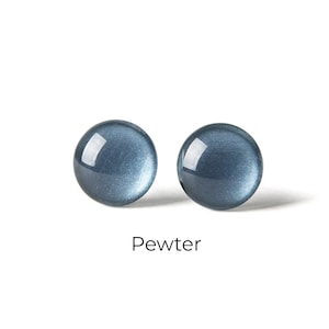 Pewter Shimmer Earrings - Colorful Dot Stud Earrings - Simple Small Resin Stud Earrings - Hypoallergenic Titanium or Surgical Steel Posts