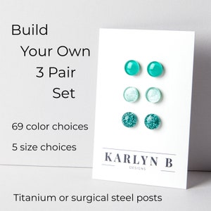 Build Your Own Three Pair Stud Earring Set Colorful Dot Earrings Resin Earrings Everyday Earrings Small Studs Titanium Gift Set image 1