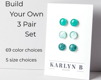 Build Your Own Three Pair Stud Earring Set - Colorful Dot Earrings - Resin Earrings - Everyday Earrings - Small Studs - Titanium - Gift Set