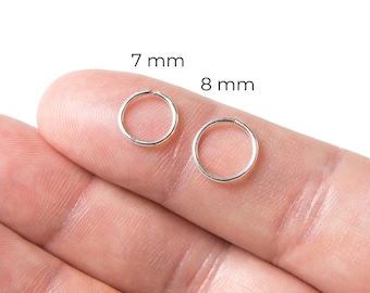 Hoop Earring Set - Sterling Silver Hoop Earrings - Small Hoop Earrings - Mini Silver Hoops - Silver Huggie Hoop Earrings - 7mm, 8mm