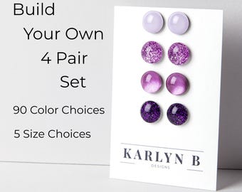 Build Your Own Four Pair Stud Earring Set - Colorful Dot Earrings - Resin Earrings - Everyday Earrings - Small Studs - Titanium - Gift Set