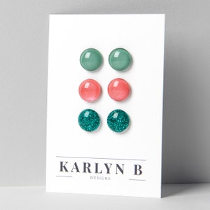 Three Pair Stud Earring Set - Colorful Dot Stud Earrings - Simple Small Resin Stud Earrings - Hypoallergenic Posts - Gift Set