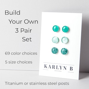 Build Your Own Three Pair Stud Earring Set - Colorful Dot Earrings - Resin Earrings - Everyday Earrings - Small Studs - Titanium