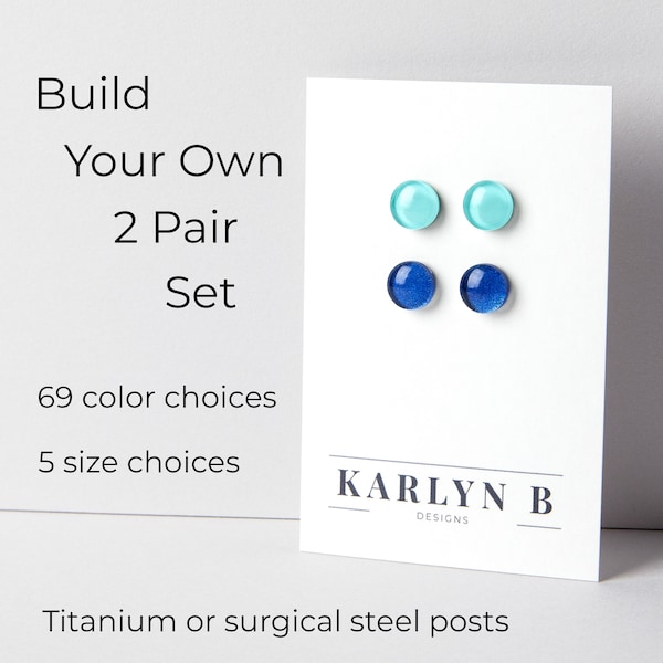 Build Your Own Two Pair Stud Earring Set - Colorful Dot Earrings - Resin Earrings - Everyday Earrings - Small Studs - Titanium - Gift Set