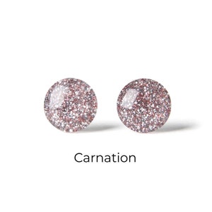 Pink Glitter Earrings - Colorful Dot Stud Earrings - Simple Small Resin Stud Earrings - Hypoallergenic Titanium or Surgical Steel Posts