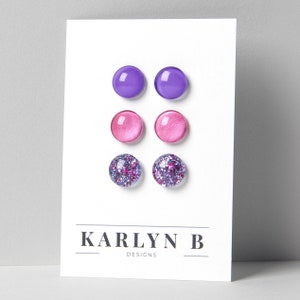 Three Pair Stud Earring Set - Colorful Dot Stud Earrings - Simple Small Resin Stud Earrings - Hypoallergenic Posts - Gift Set