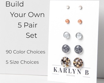 Build Your Own Five Pair Stud Earring Set - Earring Stack - Colorful Resin Earrings - Everyday Earrings - Small Studs - Titanium - Gift Set