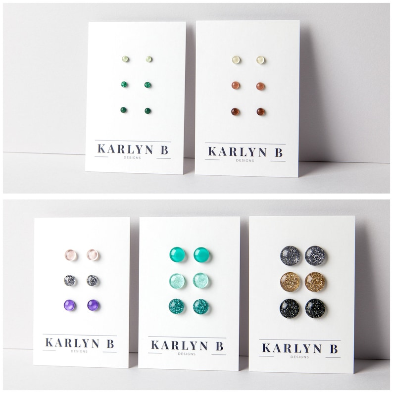 Build Your Own Three Pair Stud Earring Set Colorful Dot Earrings Resin Earrings Everyday Earrings Small Studs Titanium Gift Set image 2