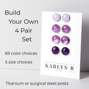 Build Your Own Four Pair Stud Earring Set - Colorful Dot Earrings - Resin Earrings - Everyday Earrings - Small Studs - Titanium - Gift Set