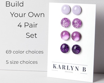 Build Your Own Four Pair Stud Earring Set - Colorful Dot Earrings - Resin Earrings - Everyday Earrings - Small Studs - Titanium - Gift Set