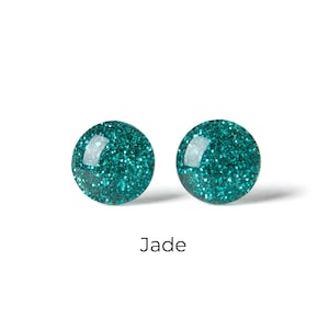 Green Glitter Earrings - Colorful Dot Stud Earrings - Simple Small Resin Stud Earrings - Hypoallergenic Titanium or Surgical Steel Posts