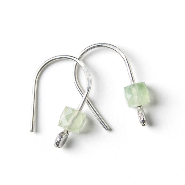 Green Prehnite Open Hoop Earrings - Sterling Silver Earrings - Minimalist Earrings - Small Hoop Earrings - Everyday Earrings