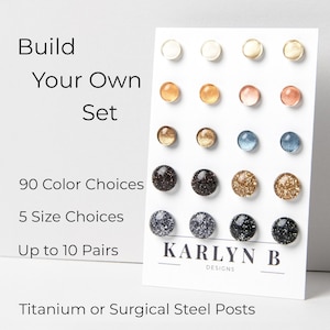 Créez votre propre ensemble de boucles d'oreilles personnalisées - Boucles d'oreilles en résine colorées - Boucles d'oreilles colorées de tous les jours - Petits clous - Titane - Coffret cadeau