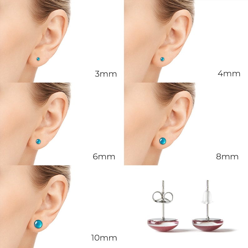 Build Your Own Three Pair Stud Earring Set - Colorful Dot Earrings - Resin Earrings - Everyday Earrings - Small Studs - Titanium - Gift Set image 7