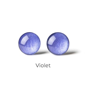 Violet Shimmer Earrings - Colorful Dot Stud Earrings - Simple Small Resin Stud Earrings - Hypoallergenic Titanium or Surgical Steel Posts