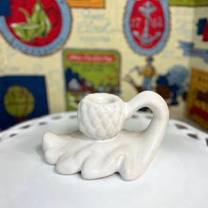 Vintage Van Briggle Art Pottery Acorn Oak Leaf Candle Holder White Matte Glaze