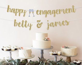 Engagement Banner with Names | Engagement Party Decorations | Happy Engagement Banner | Engagement Party Idea | Engaged | Congrats