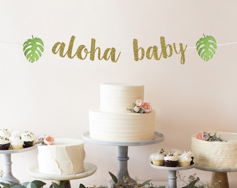 Aloha Baby Banner | Tropical  Baby Shower Decoration | Luau Baby Shower | Welcome Baby Banner | Tropical Leaves | Gender Reveal | Aloha Sign