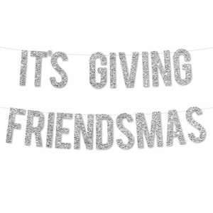 Merry Friendsmas Decorations | It's Giving Friendsmas Funny Banner Christmas Decor | Friendsmas Party Sign | Holiday Decor Garland Red Gold