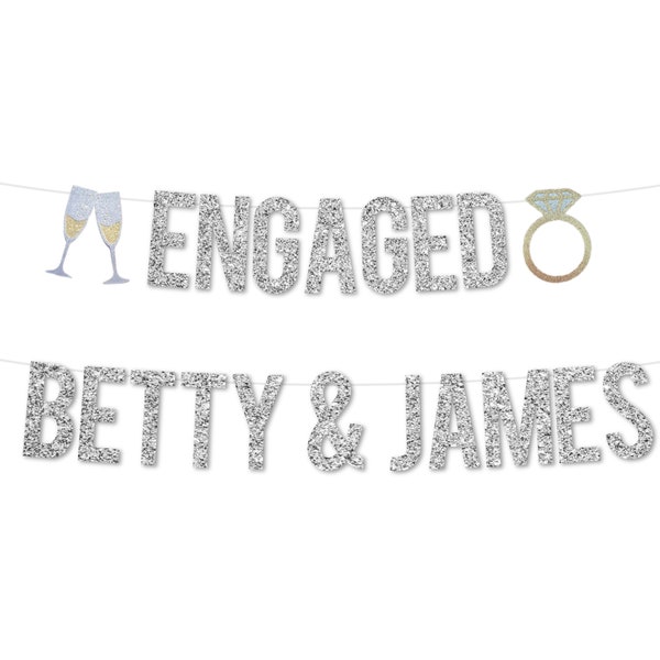 Engagement Banner with Names | Engagement Party Decorations | Gay Lesbian Engagement Party | Congratulations Banner | Engaged Sign Gold