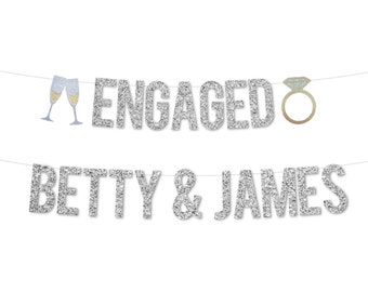 Engagement Banner with Names | Engagement Party Decorations | Gay Lesbian Engagement Party | Congratulations Banner | Engaged Sign Gold