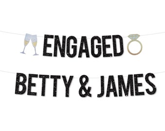 Engagement Banner with Names | Engagement Party Decorations | Gay Lesbian Engagement Party | Congratulations Banner | Engaged Sign Gold
