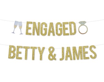 Engagement Banner with Names | Engagement Party Decorations | Gay Lesbian Engagement Party | Congratulations Banner | Engaged Sign Gold
