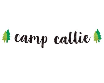 Camping Birthday Banner | Camp Birthday Party Decoration |  Camp Banner | Camping Baby Shower Decorations | First Birthday Camp Sign Gold