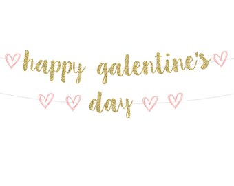 Happy Galentines Day Banner | Galentines Day Decorations | Valentine's Day Sign | Galentines Day Decor | Hearts Valentines Banner Pink Girls