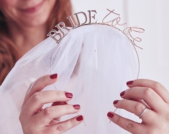 Rose Gold Bride to Be Headband with Tulle Veil